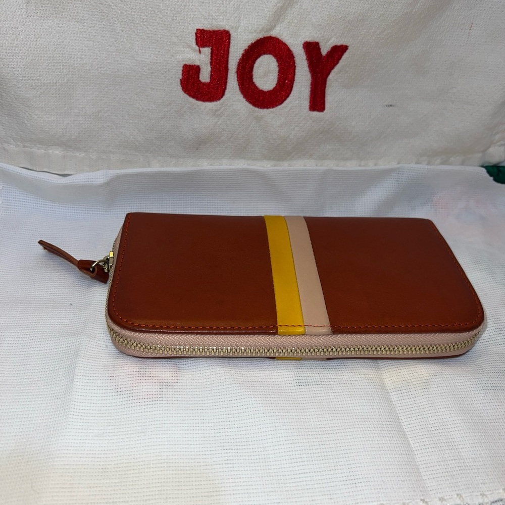 Clare V. Zip Wallet in Tan With Yellow & Pink Stripe